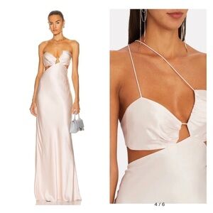 THE SEI Slant Bias Silk Maxi Gown Pearl Blush Pink Sexy Cutout Open Back Size 4